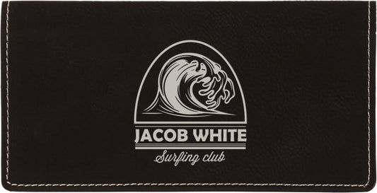 Personalized Black/Silver Leatherette Checkbook Cover - Leatherette