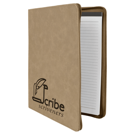 Personalized Light Brown Leatherette Portfolio with Zipper and Notepad - Leatherette