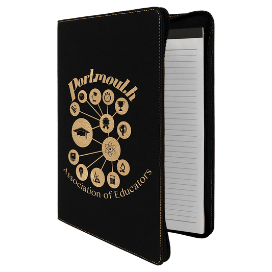 Personalized Black/Gold Leatherette Portfolio with Zipper - Leatherette