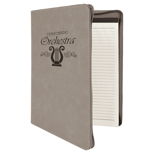 Personalized Gray Leatherette Portfolio with Zipper - Leatherette