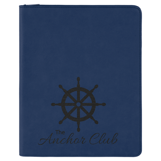 Personalized Blue Leatherette Portfolio with Zipper - Leatherette