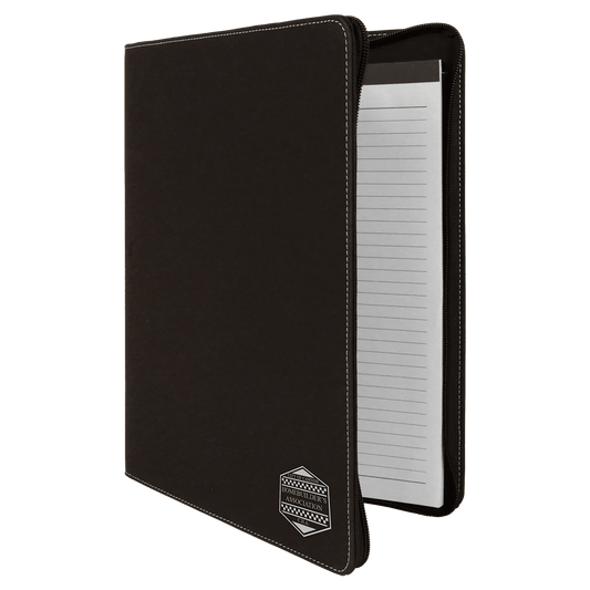Personalized Black/Silver Leatherette Portfolio with Zipper - Leatherette