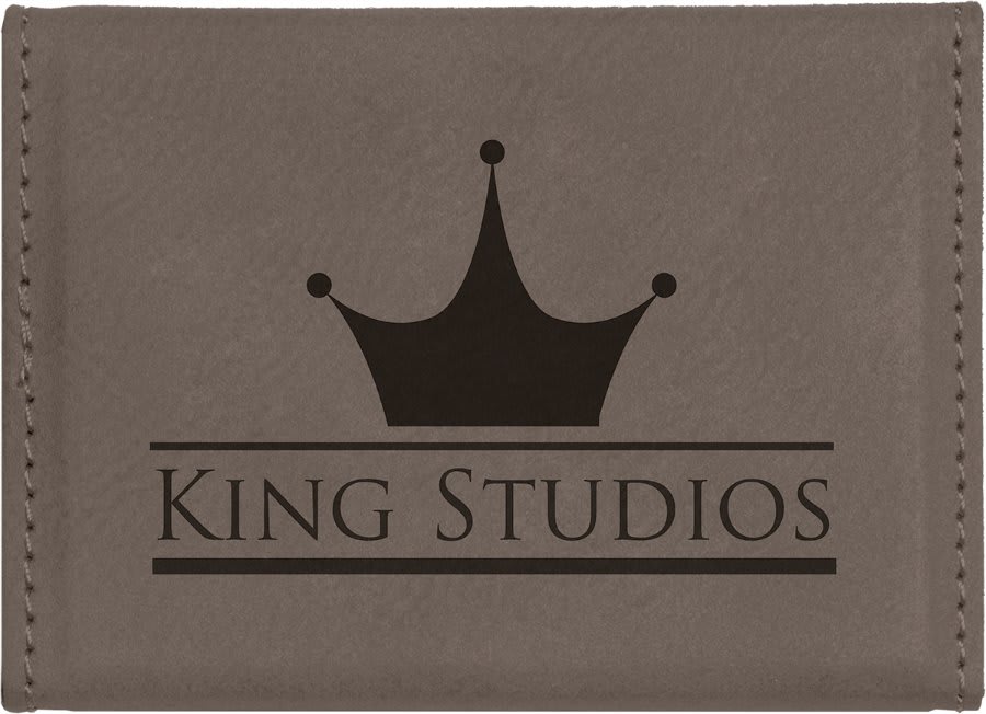 Personalized Gray Leatherette Hard Business Card Case with Magnetic Closure - Leatherette
