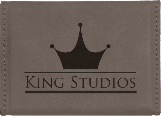 Personalized Gray Leatherette Hard Business Card Case with Magnetic Closure - Leatherette