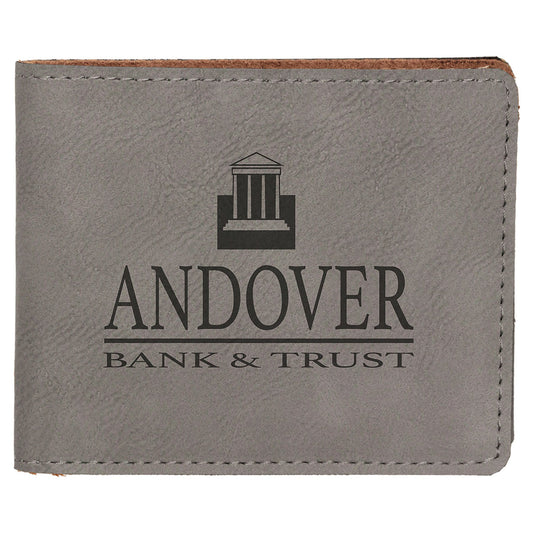 Personalized Gray Leatherette Bifold Wallet - Leatherette