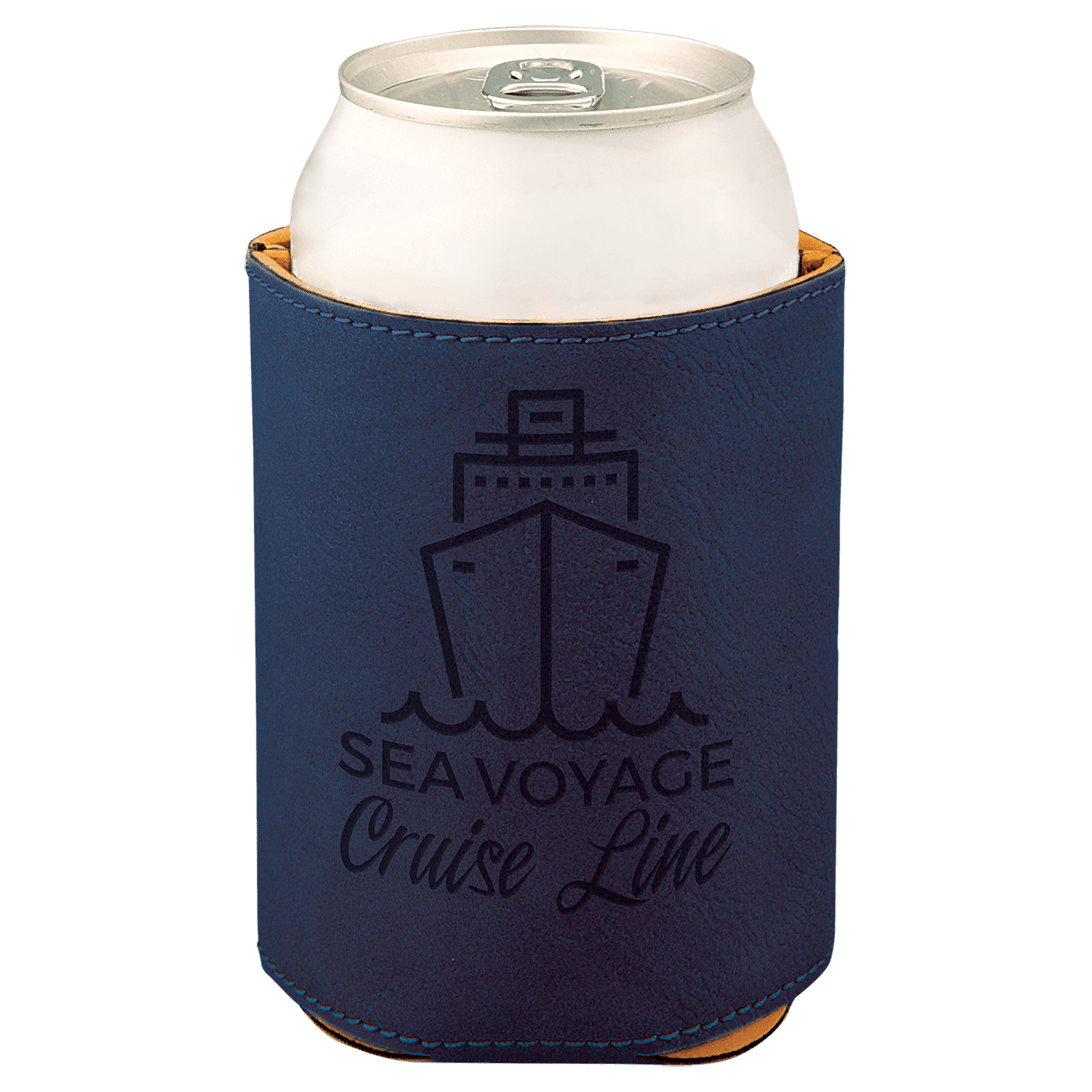 Custom Blue/Black Leatherette Beverage Holder - Leatherette