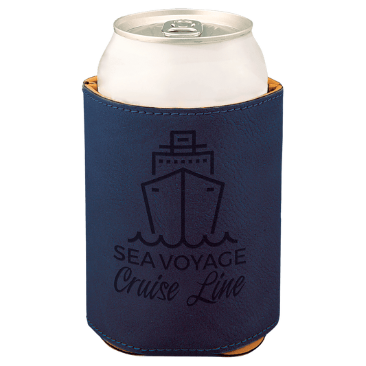 Custom Blue/Black Leatherette Beverage Holder - Leatherette