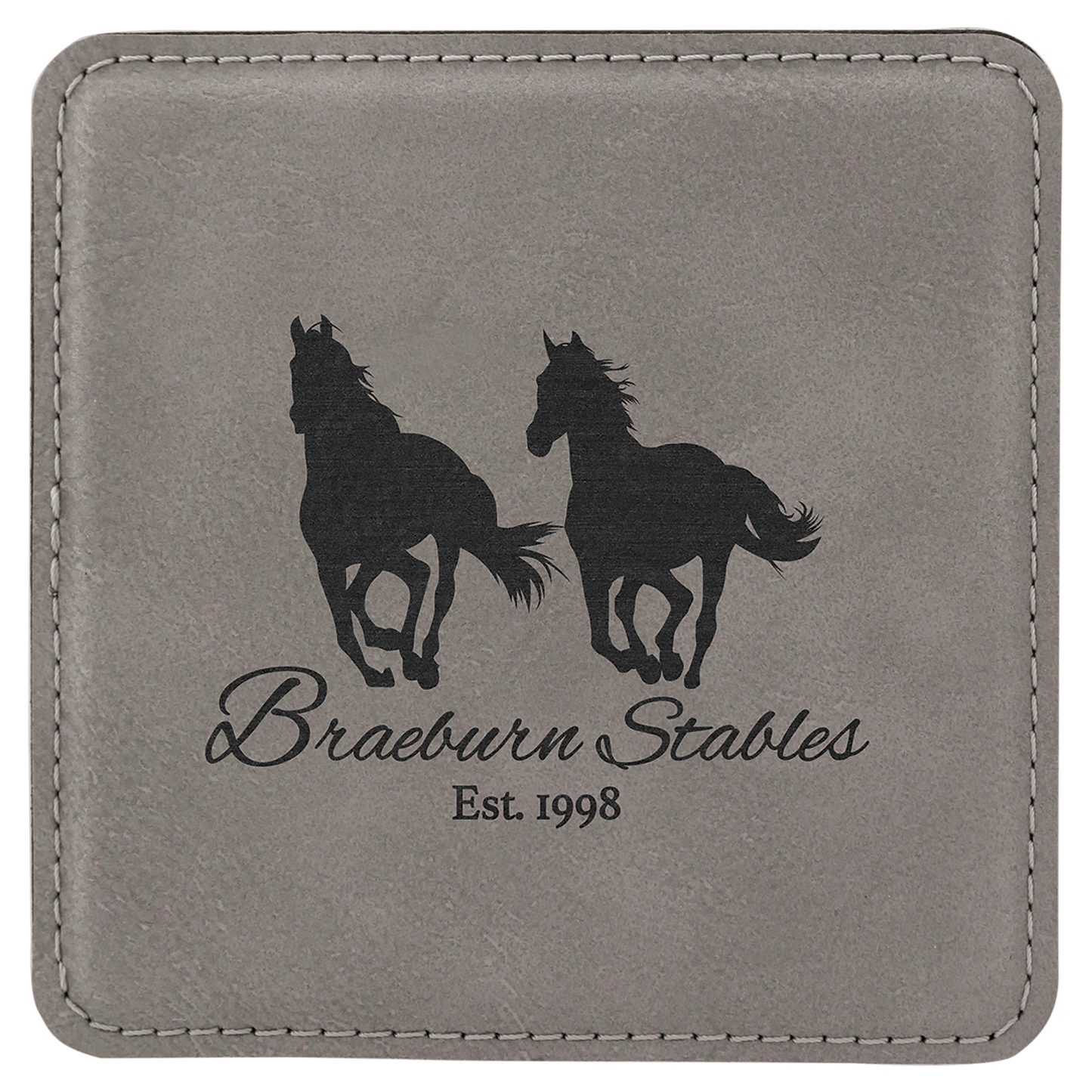 Custom Gray Square Leatherette Coaster - Leatherette