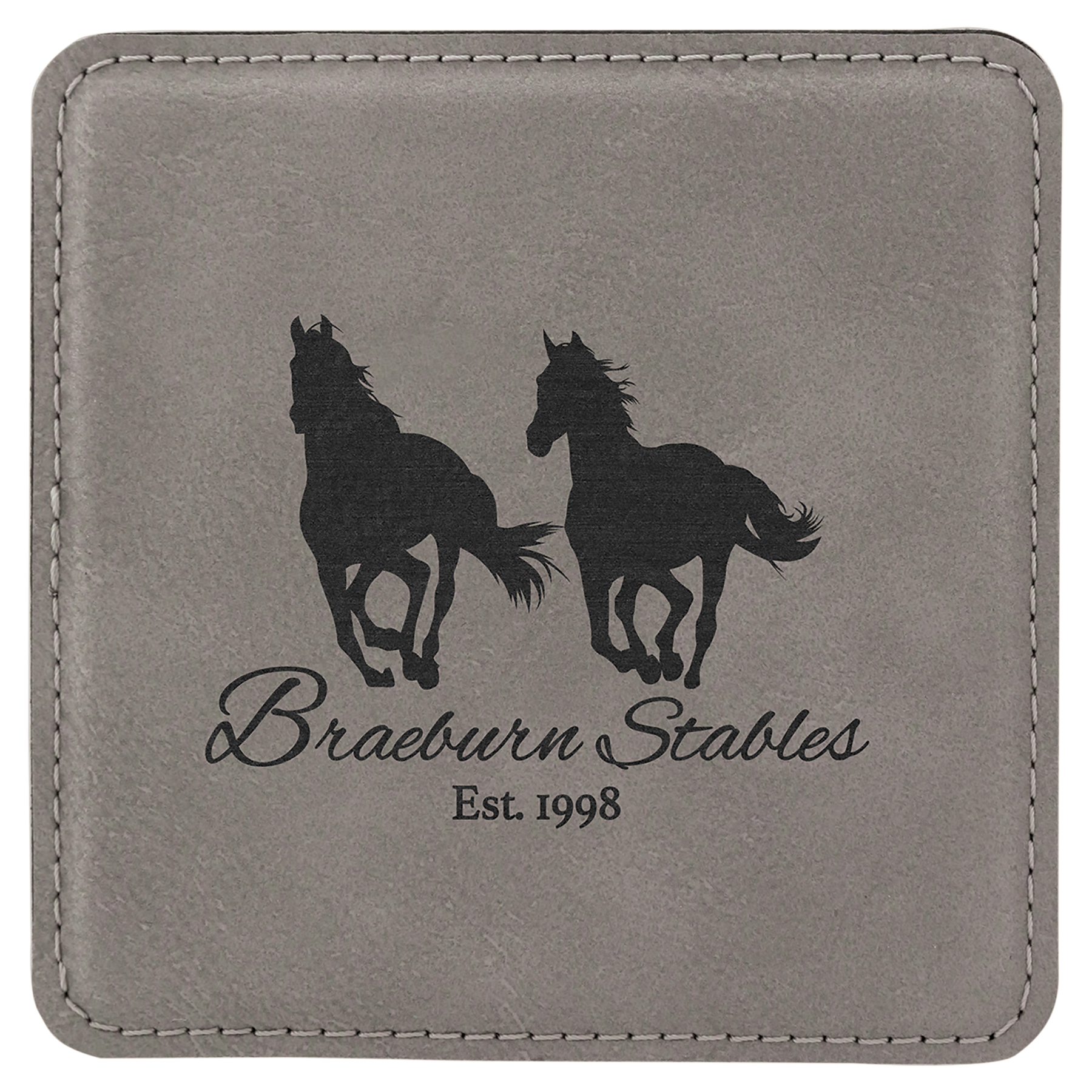 Custom Gray Square Leatherette Coaster - Leatherette