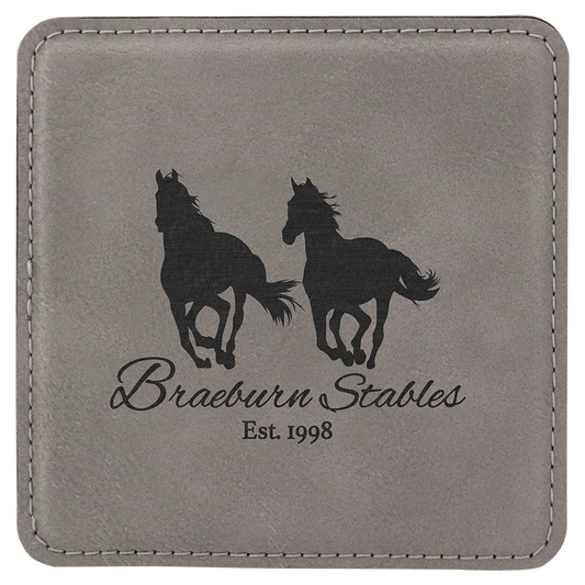 Custom Gray Square Leatherette Coaster - Leatherette