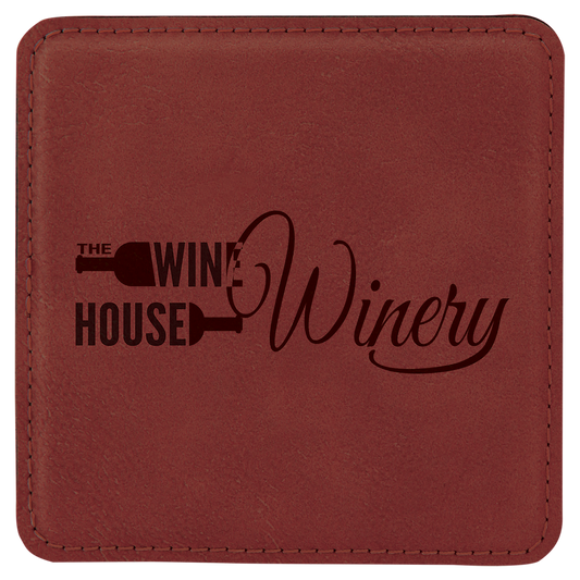 Custom Rose Square Leatherette Coaster - Leatherette