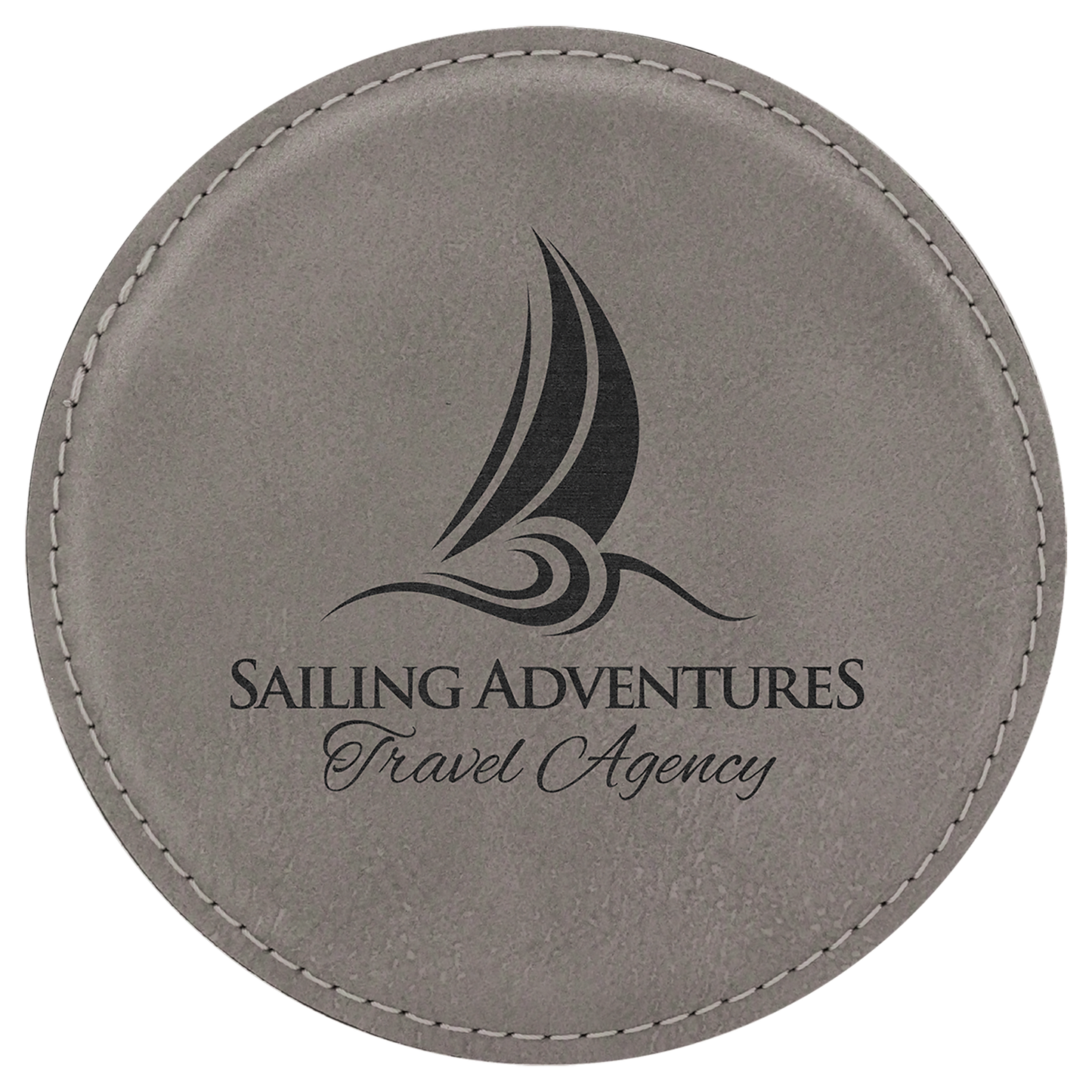 Custom Gray Round Leatherette Coaster - Leatherette