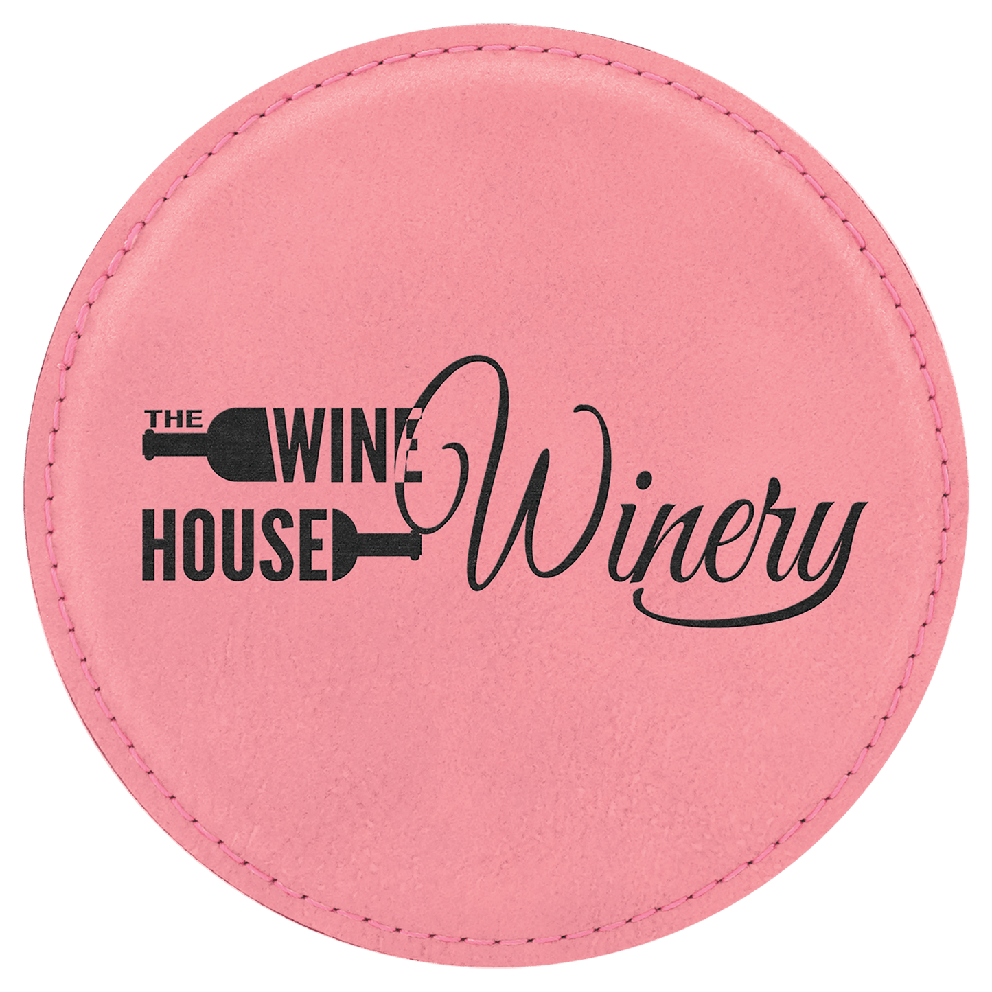 Custom Pink Round Leatherette Coaster - Leatherette