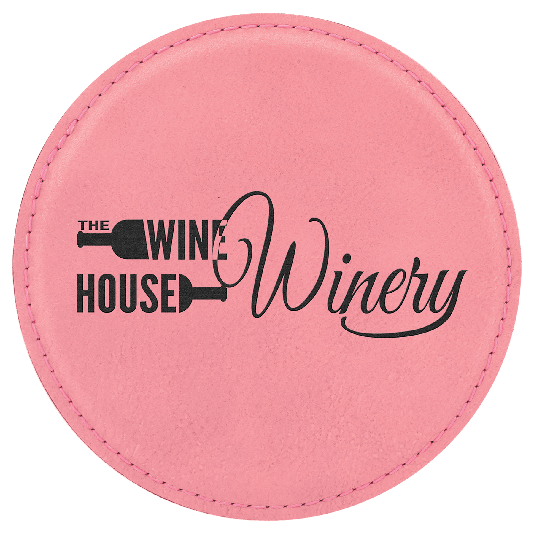 Custom Pink Round Leatherette Coaster - Leatherette