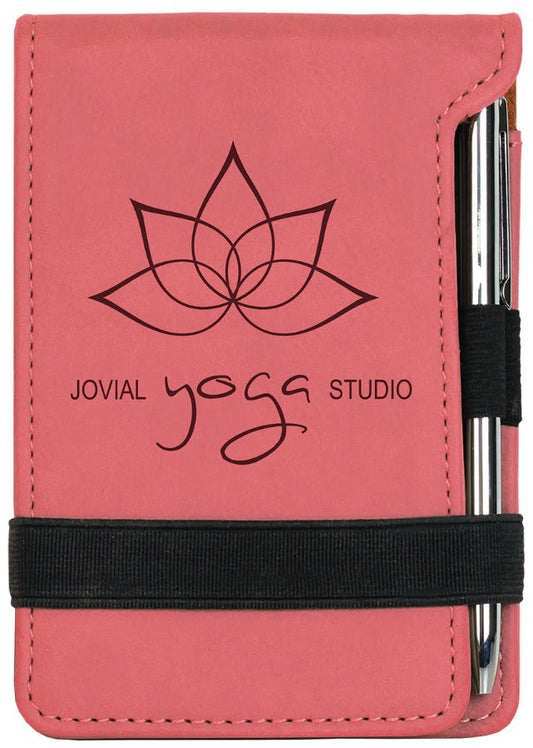 Personalized Pink Leatherette Mini Notepad with Pen - Leatherette