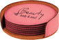 Custom Pink Round Leatherette 6-Coaster Set - Leatherette