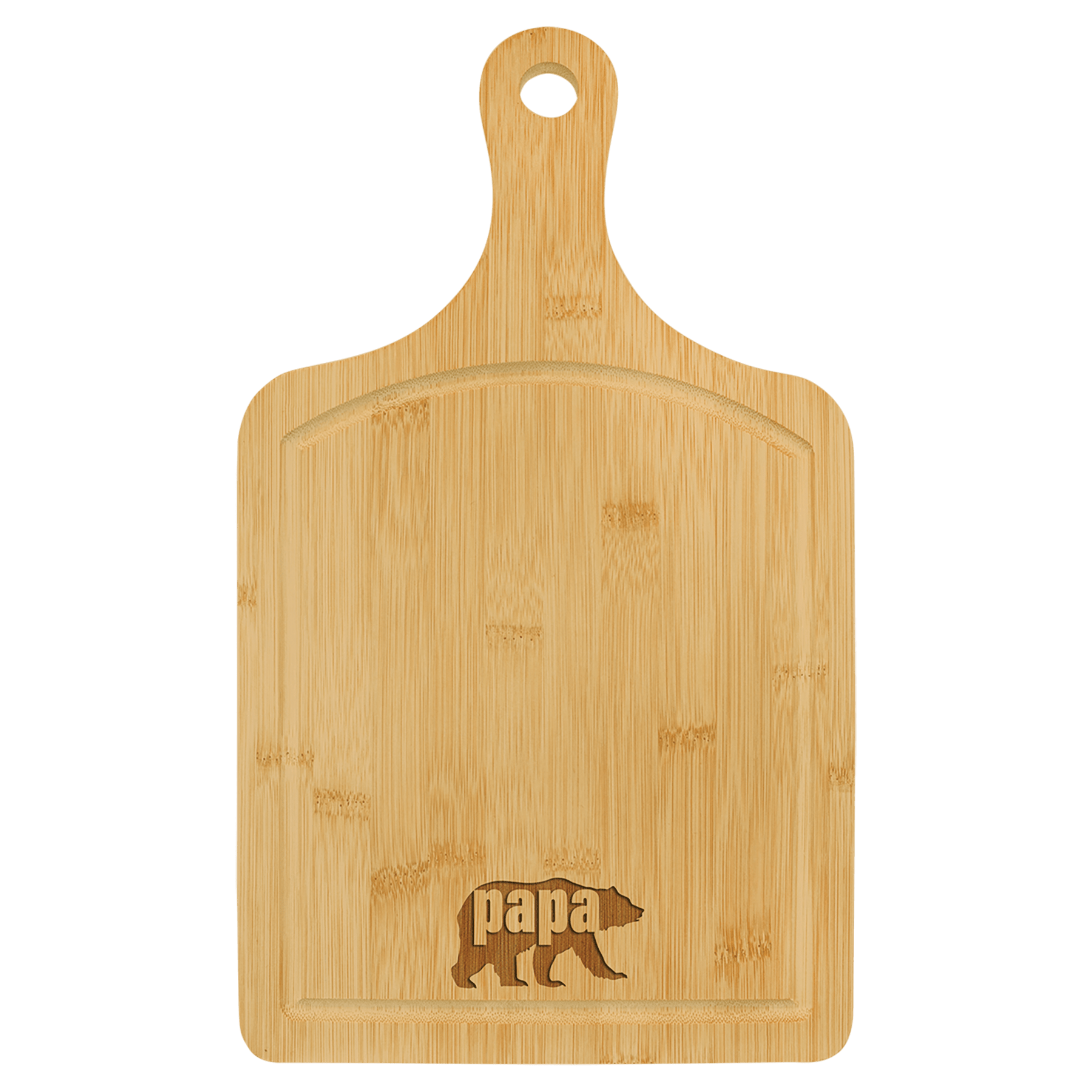 Custom Bamboo Paddle Shaped Cutting Board with Drip Ring