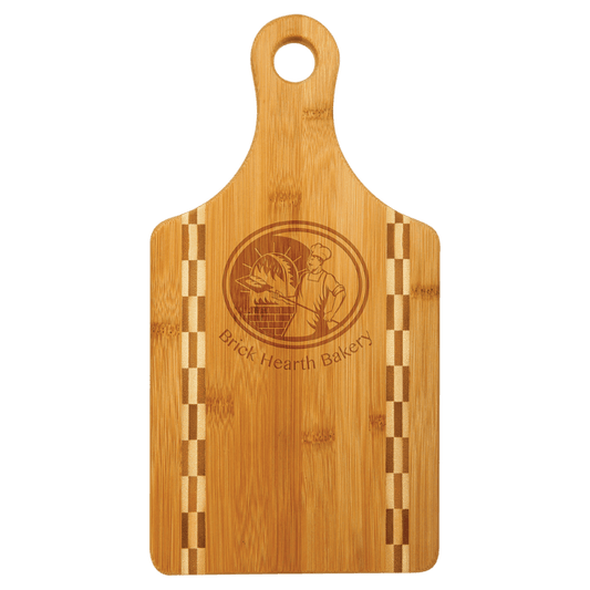 Custom Paddle Shaped Bamboo Cutting Board with Butcher Block Inlay