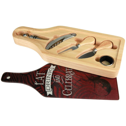 Custom Wine and Cheese 6-Piece Set with Full Color Cutting Board - Wood