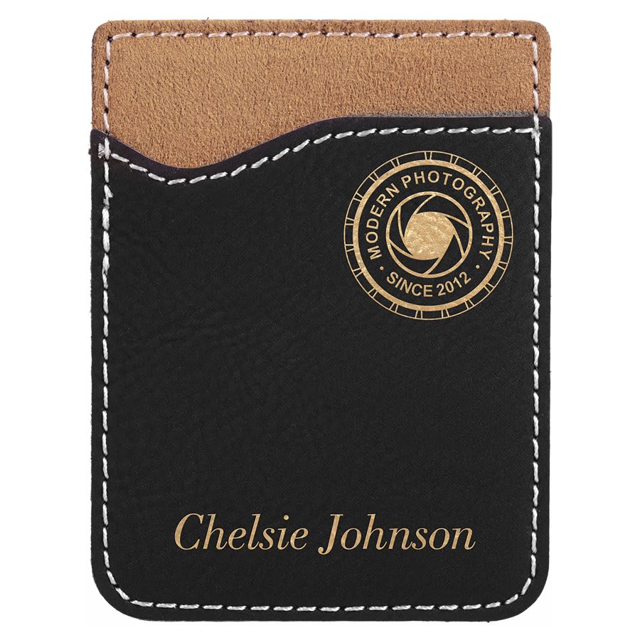 Personalized Black/Gold Leatherette Phone Wallet - Leatherette