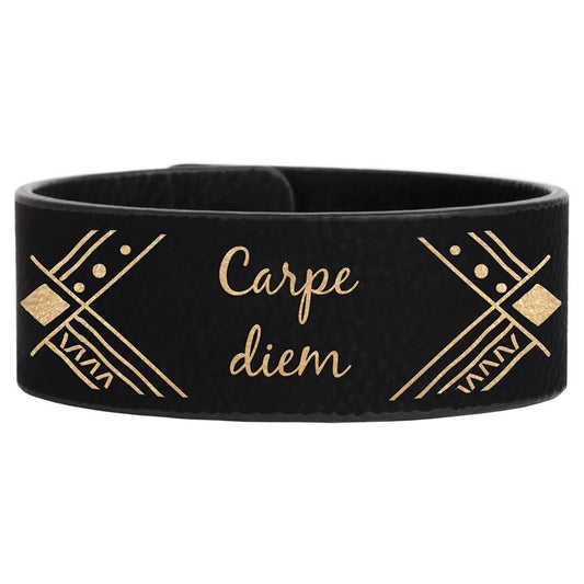 Personalized Black/Gold Leatherette Cuff Bracelet - Leatherette