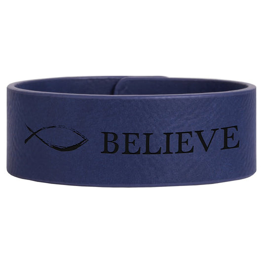 Personalized Blue Leatherette Cuff Bracelet - Leatherette