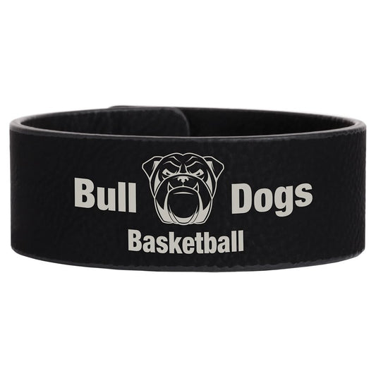 Personalized Black/Silver Leatherette Cuff Bracelet - Leatherette