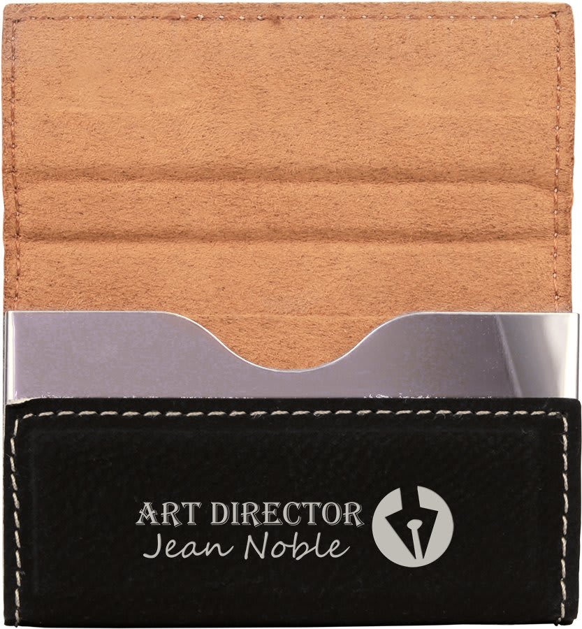 Personalized Black/Silver Leatherette Hard Business Card Case with Magnetic Closure - Leatherette