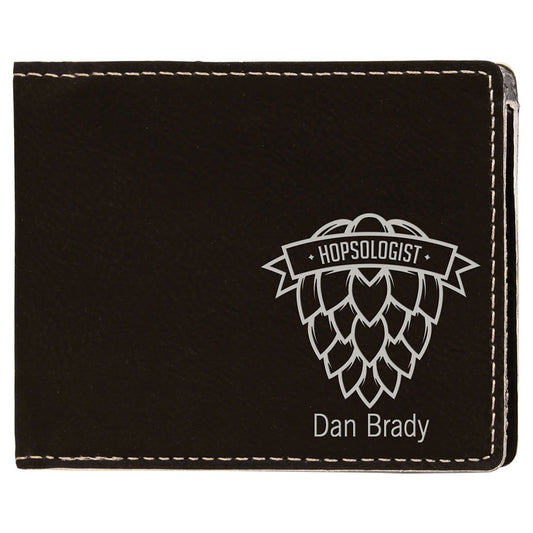 Personalized Black/Silver Leatherette Bifold Wallet - Leatherette