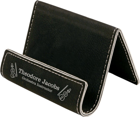 Personalized Black/Silver Leatherette Holder/Easel - Leatherette