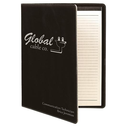 Personalized Black/Silver Leatherette Portfolio - Leatherette