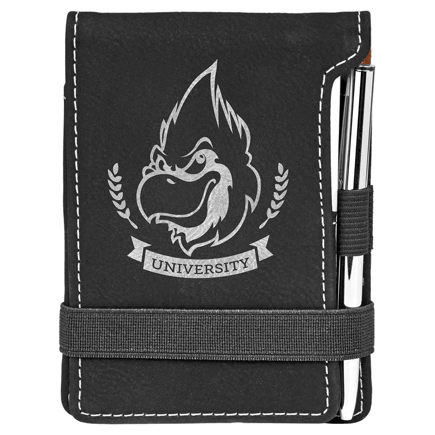 Personalized Black/Silver Leatherette Mini Notepad with Pen - Leatherette