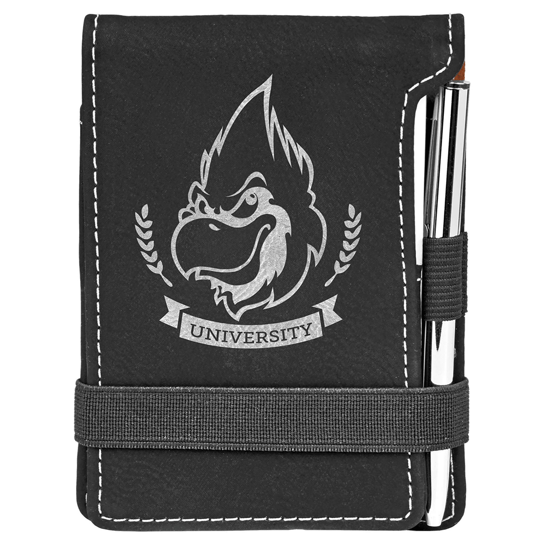 Personalized Black/Silver Leatherette Mini Notepad with Pen - Leatherette
