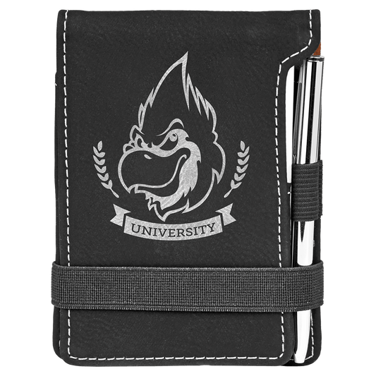 Personalized Black/Silver Leatherette Mini Notepad with Pen - Leatherette