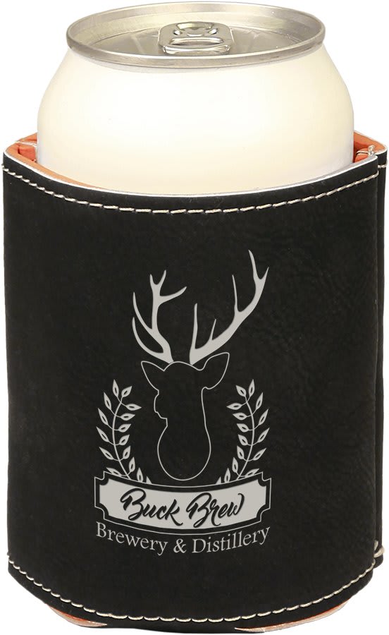 Custom Black/Silver Leatherette Beverage Holder - Leatherette