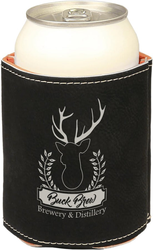 Custom Black/Silver Leatherette Beverage Holder - Leatherette