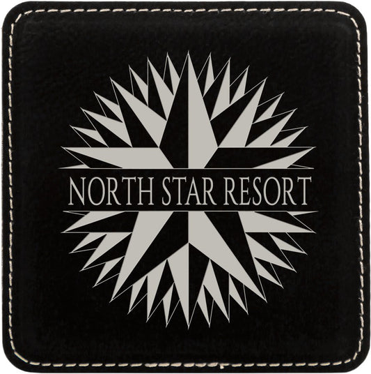 Custom Black/Silver Square Leatherette Coaster - Leatherette