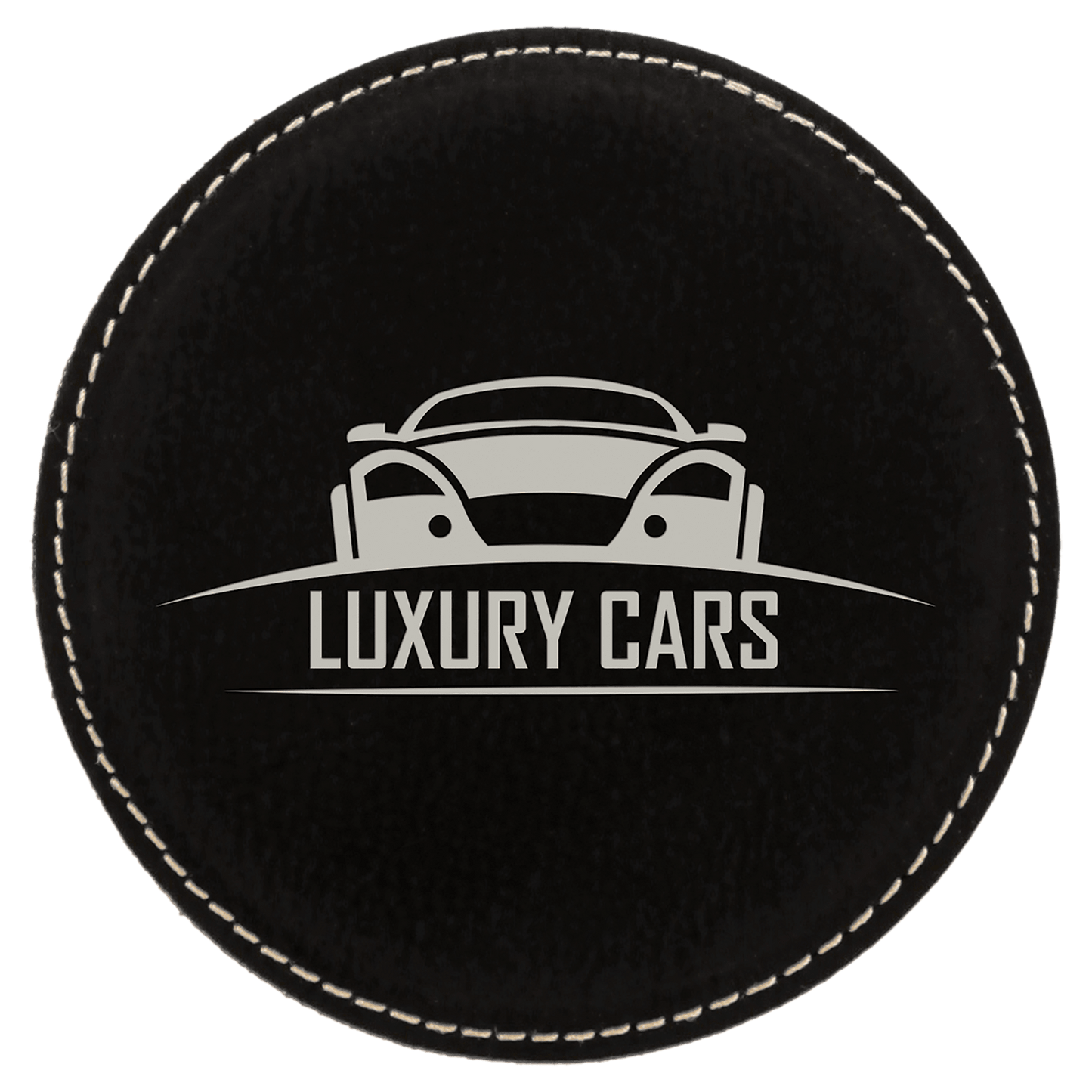 Custom Black/Silver Round Leatherette Coaster - Leatherette