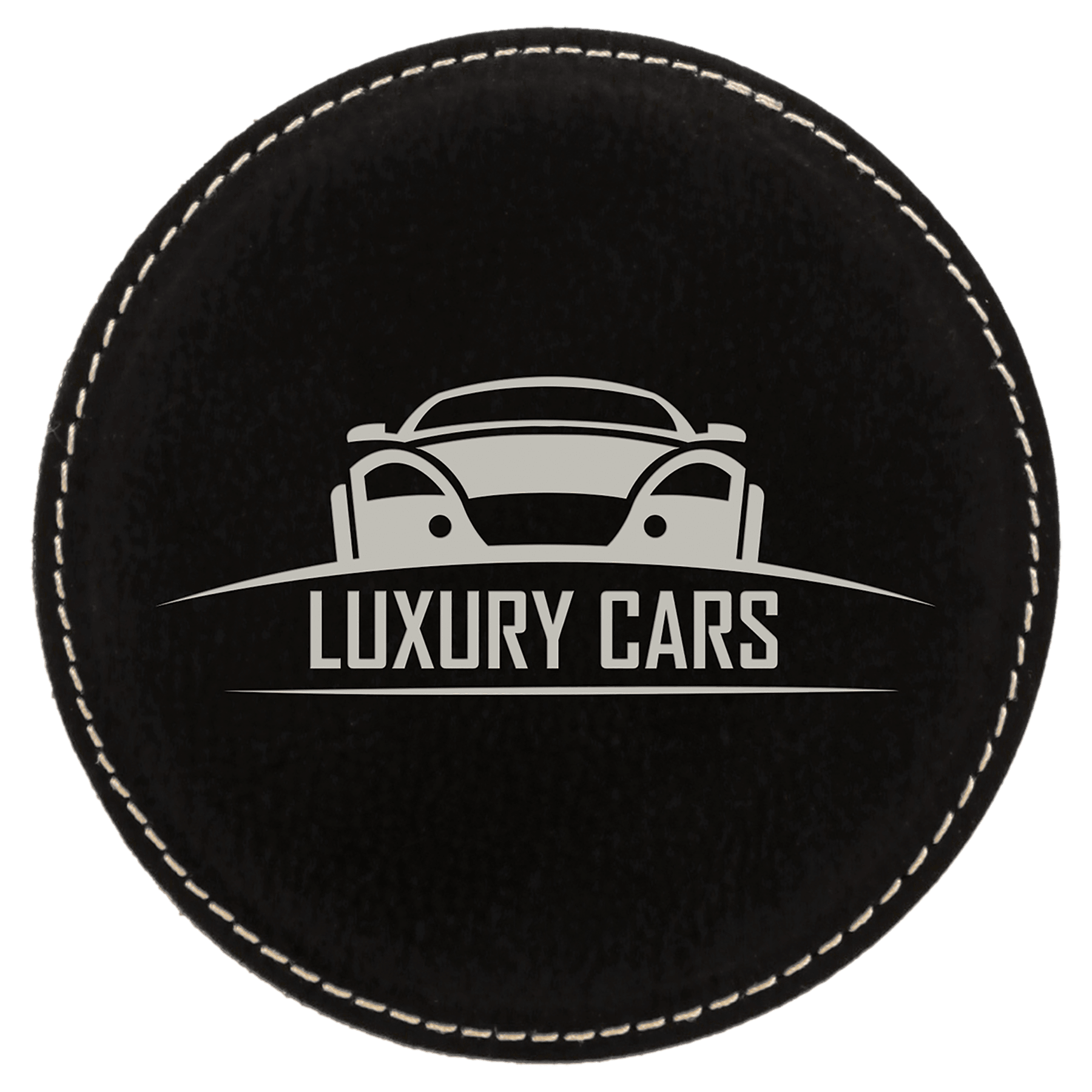 Custom Black/Silver Round Leatherette Coaster - Leatherette
