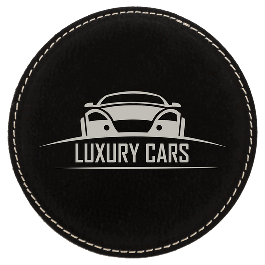 Custom Black/Silver Round Leatherette Coaster - Leatherette
