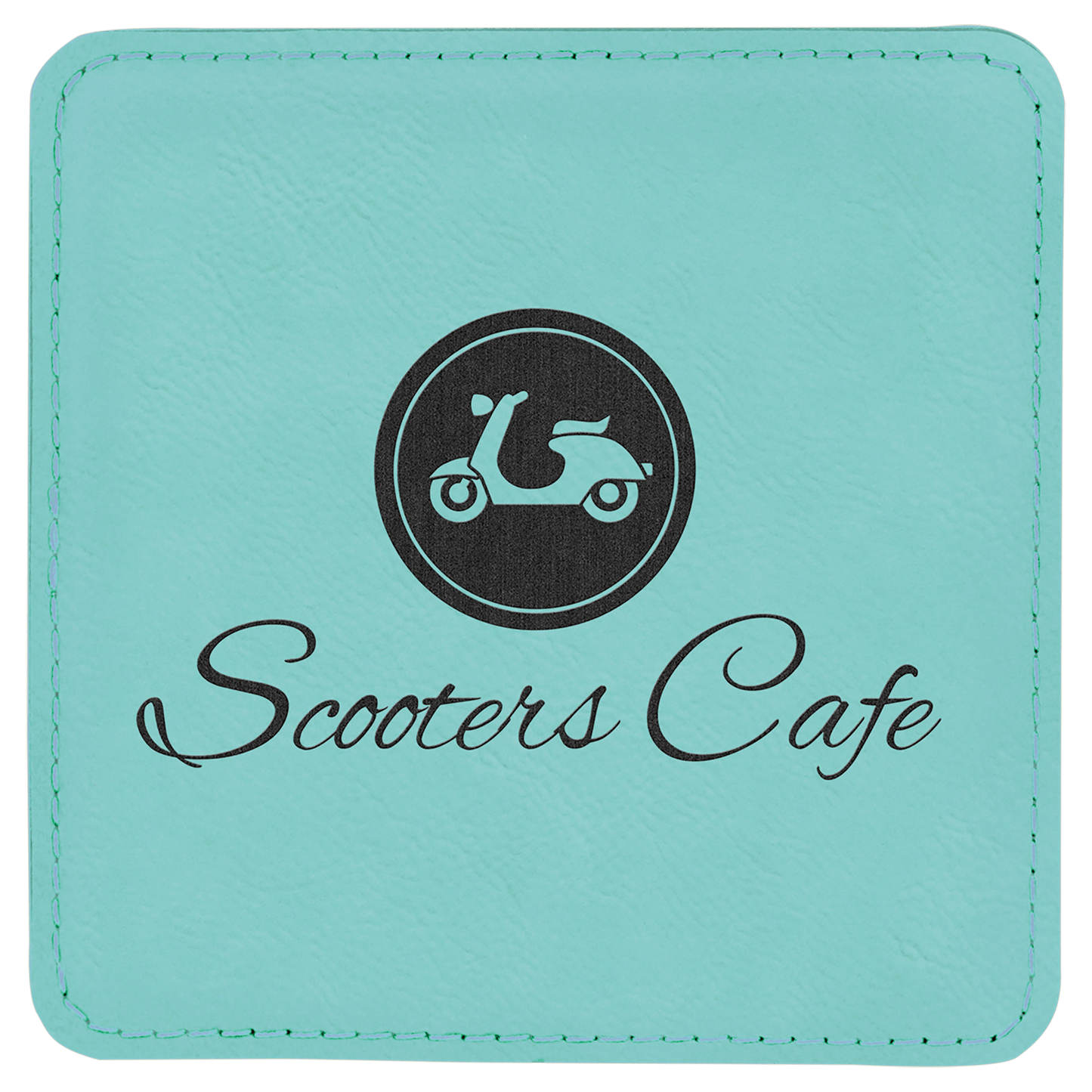Custom Teal Leatherette Square Coaster - Leatherette
