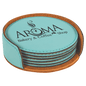 Custom Teal Round Leatherette 6-Coaster Set - Leatherette