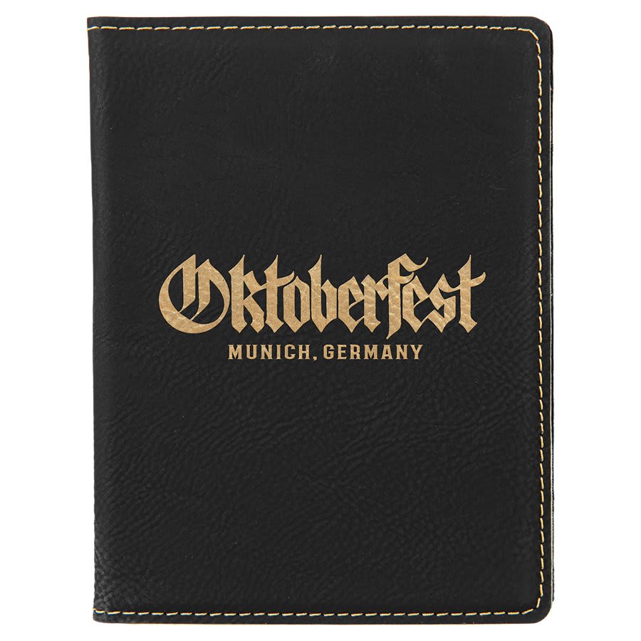 Personalized Black/Gold Leatherette Passport Holder - Leatherette