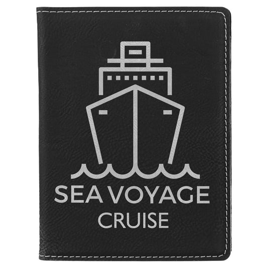 Personalized Black/Silver Leatherette Passport Holder - Leatherette