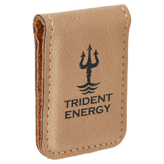 Light Brown Leatherette Engraved Money Clip - Leatherette