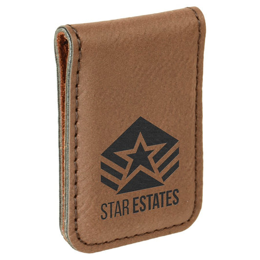 Dark Brown Leatherette Engraved Money Clip - Leatherette