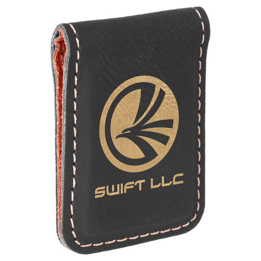 Black/Gold Leatherette Engraved Money Clip - Leatherette