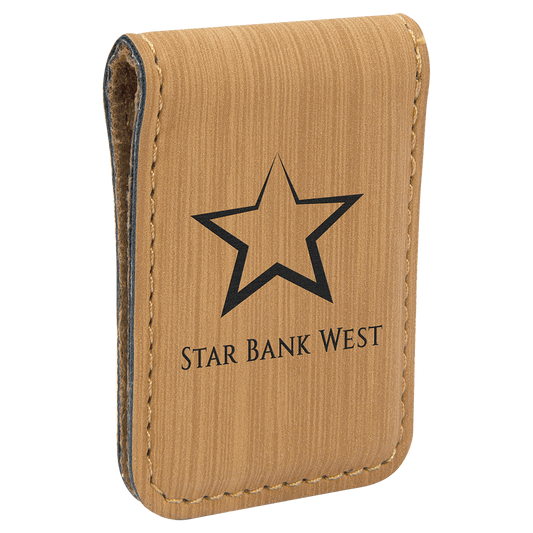 Bamboo Leatherette Engraved Money Clip - Leatherette