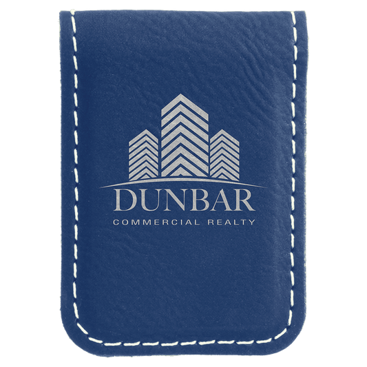 Blue/Silver Leatherette Engraved Money Clip - Leatherette
