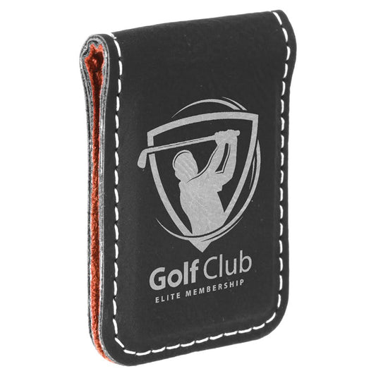 Black/Silver Leatherette Engraved Money Clip - Leatherette